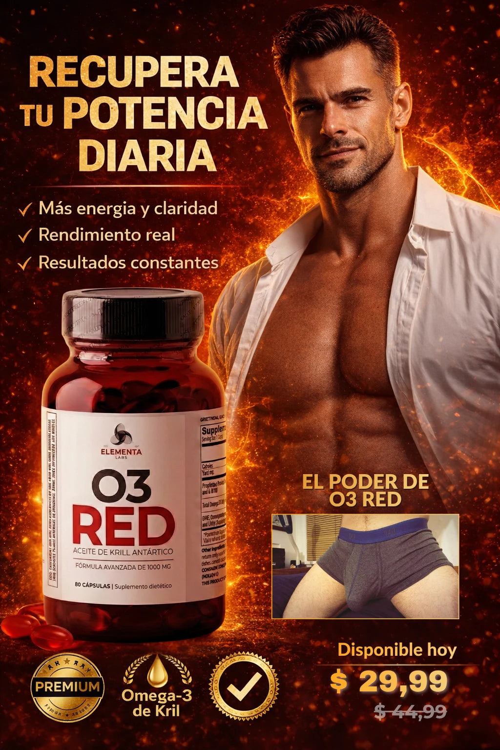 O3 RED® Aceite de Kril Antártico | Energía, deseo y rendimiento masculino real